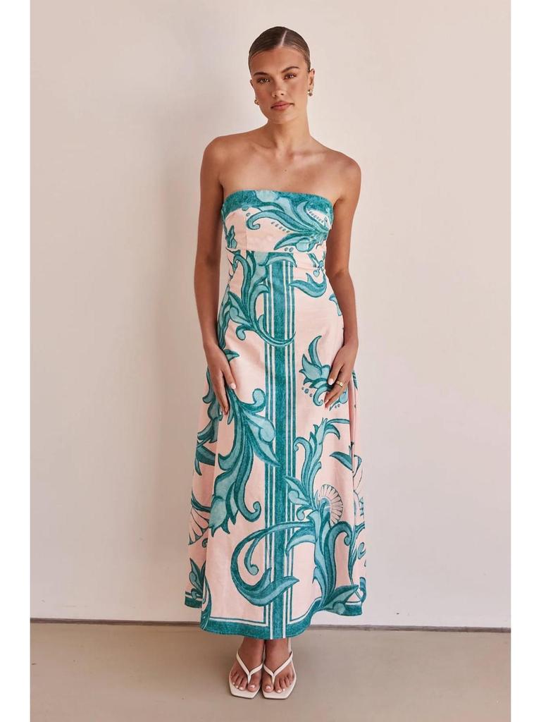 In-Stock 25 Slim Halter Strapless Summer Dress with European & American Print - Style 68557