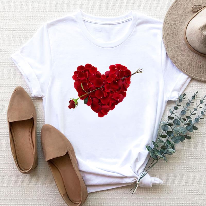 European size Women Leopard Love Heart Trend Cute 90s Clothing Print Tee Top Fashion T Shirt Woman Female Short Sleeve Graphic T-shirts