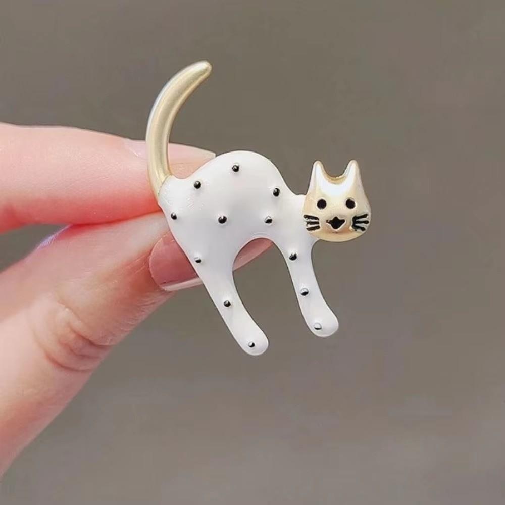 Cute Kitten Cat Brooches Black White Scarf Adjuster Fashion Brooch Pins  For Men Women