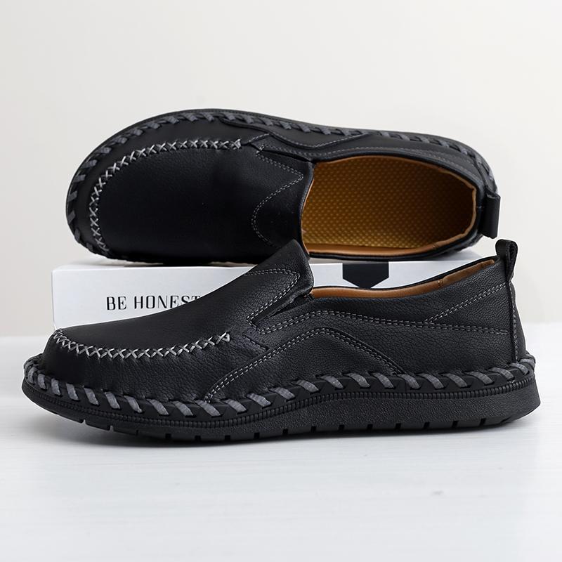Men Brown Slip on Moccasins Hiking Shoes Black Flats Driving Shoes Blue Handmade Casual Wide Head Shoes Plus Size