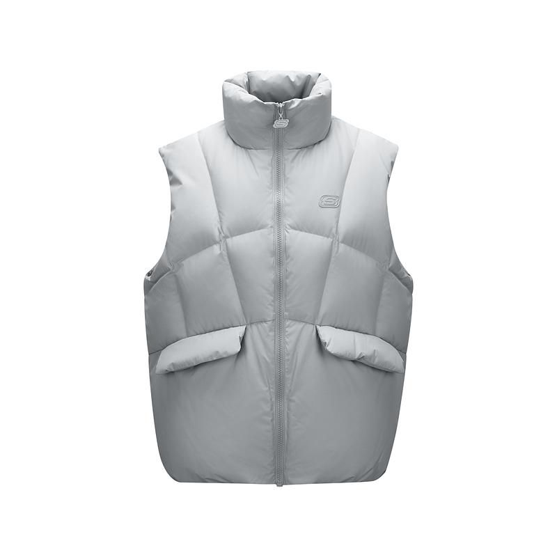 Skechers Simple Versatile Solid Color Sleeveless Down Vest Women vests Light-Mist-Gray L424W115-00U1 S