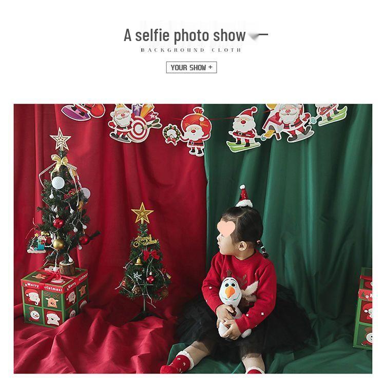 Dark Green & Wine Red Solid Color Christmas Photo Backdrop for Live Streams & Kids Photography