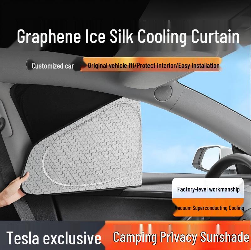 

Tesla Model Y (2020-2024) Graphene Sunshade: Full-Car Cooling & Privacy Curtains Tesla Triangle