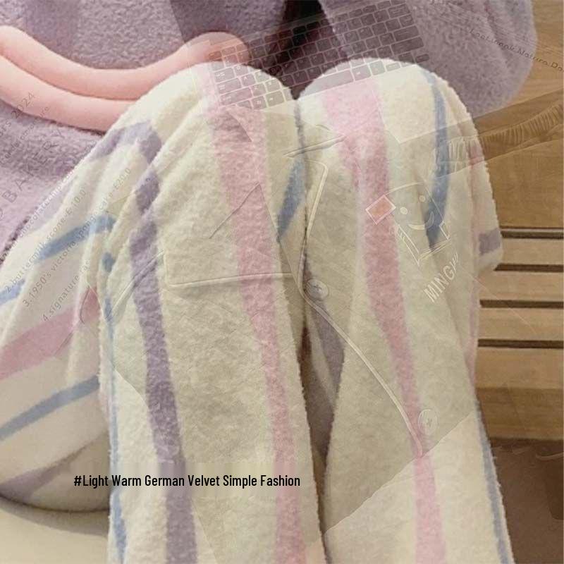 Gande Sammets Herrpyjamas: Höst/Vinter 2025, Varm Hemmadräkt i Större Storlekar, Kan Bäras Utomhus, Tvådelat Set