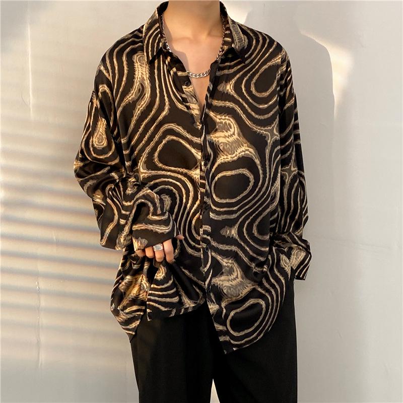 Unisex Thai Vintage Floral Long-Sleeve Shirt, Loose Fit for Street Dance, Spring/Autumn