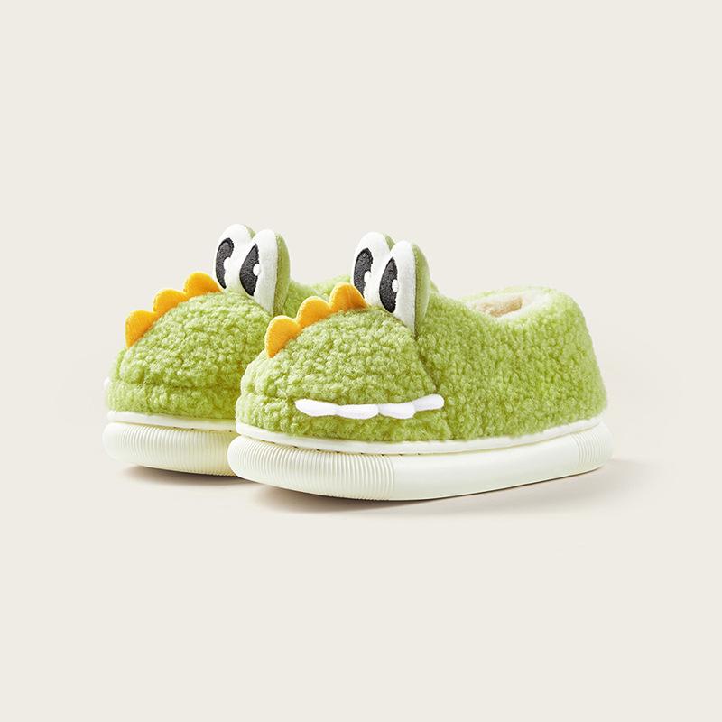 

Детские теплые и легкие хлопковые туфли для дома, комнатные тапочки на пятке, милые меховые тапочки с динозаврами 19 зелёный