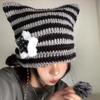 Abbey wind cat ears hat women's autumn and winter yk striped knitted hat cute warm pullover wool hat