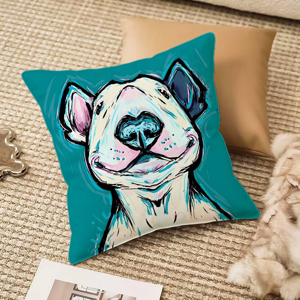 Cartoon Bull Terrier Series Pillow Case Antidustmite Invisible Zipper Sofa Bed