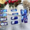 Snowflake Press on Nails Christmas Long Square Fake Nails Winter Snowman Acrylic Glue on Nail Glossy Xmas Stick on Nail for Women