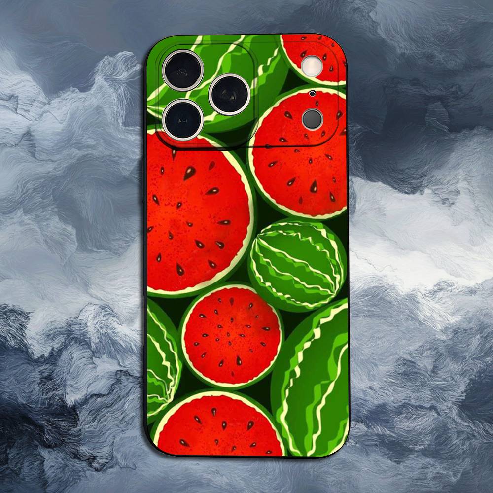 Summer Red Watermelon Case For iPhone 12,14,15,16,11,17,13,X,Mini,SE,XS,Plus,Pro,Max,8,7,XR,Soft Silicone Black