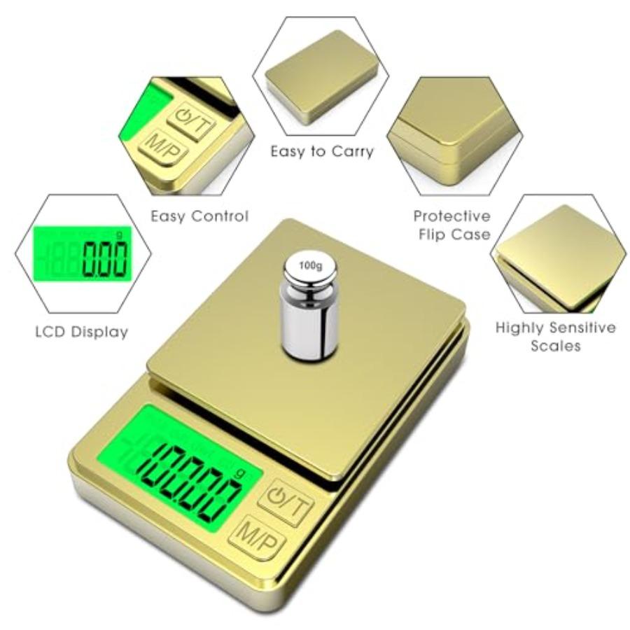 Digital Pocket Scale 500g x 0.01g High Precision Gram Scale Portable Jewelry Scale with Protective Cover Backlit LCD 7 Units Ta