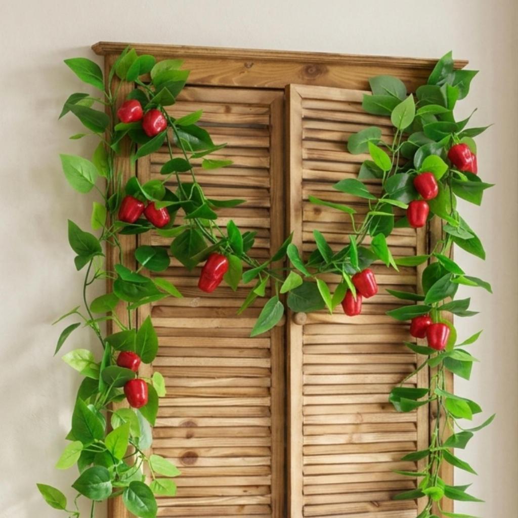 2 Pieces Artificial Vine Garland Hanging Fake Ivy with Red Peppers