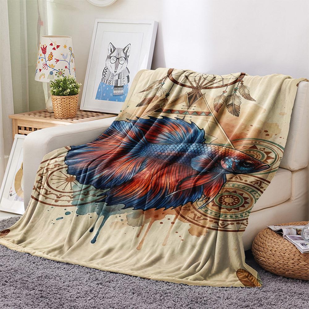 1PC Bohemian Watercolor Animals Print FlAannel Blanket, High Quality Comfortable for All Seasons, Home Decor, Warmth and Comfort
