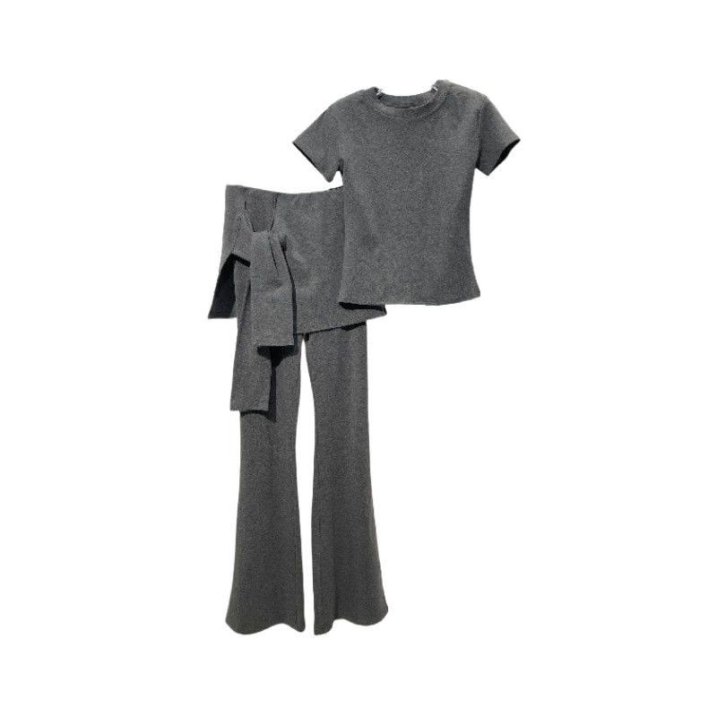 Summer Slimming T-shirt & High-Waisted Flare Pants Skirt Set