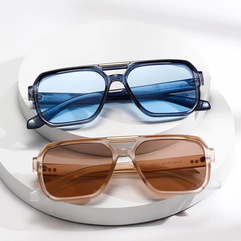 Fashion Double Beam Square Sunglasses Women Retro Rivets Blue Tea Sun Shades Uv400 Men Outdoor Gradient Sun Glasses Goggles