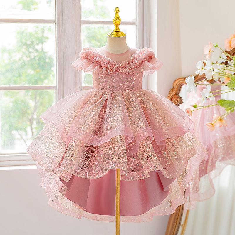 Abito da Bambina Abito Elegante di Alta Gamma Design Ricamo di Pizzo Danza sul Piano Matrimonio Damigella d'Onore