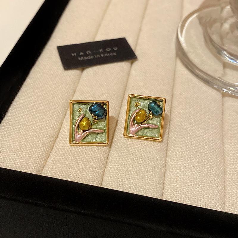 

Real gold plated antique Monet garden earrings women s S sterling silver needle baroque natural freshwater pearl stud earrings