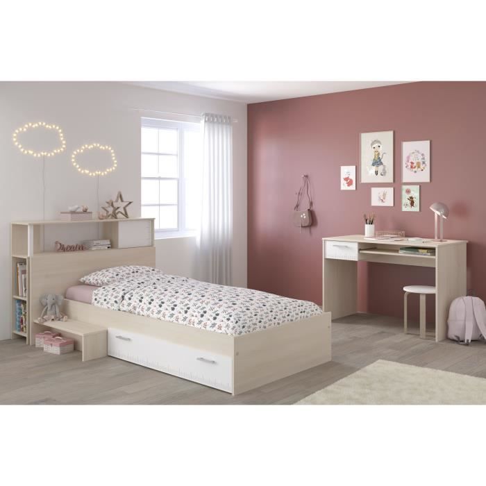 PARISOT Chambre enfant complète Tête de lit + lit + bureau - Style contemporain - Décor acacia clair et blanc - CHARLEMAGNE