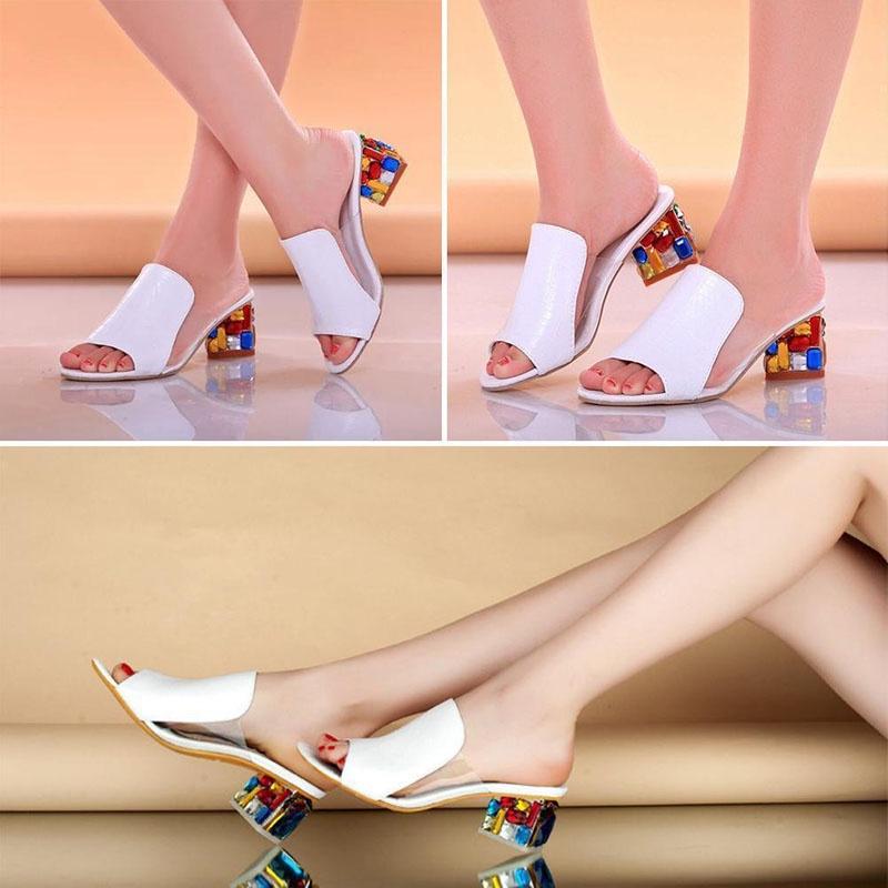 Elegant Crystal Sandals For Women With Heels Peep-toe Design Perfect For Summer
