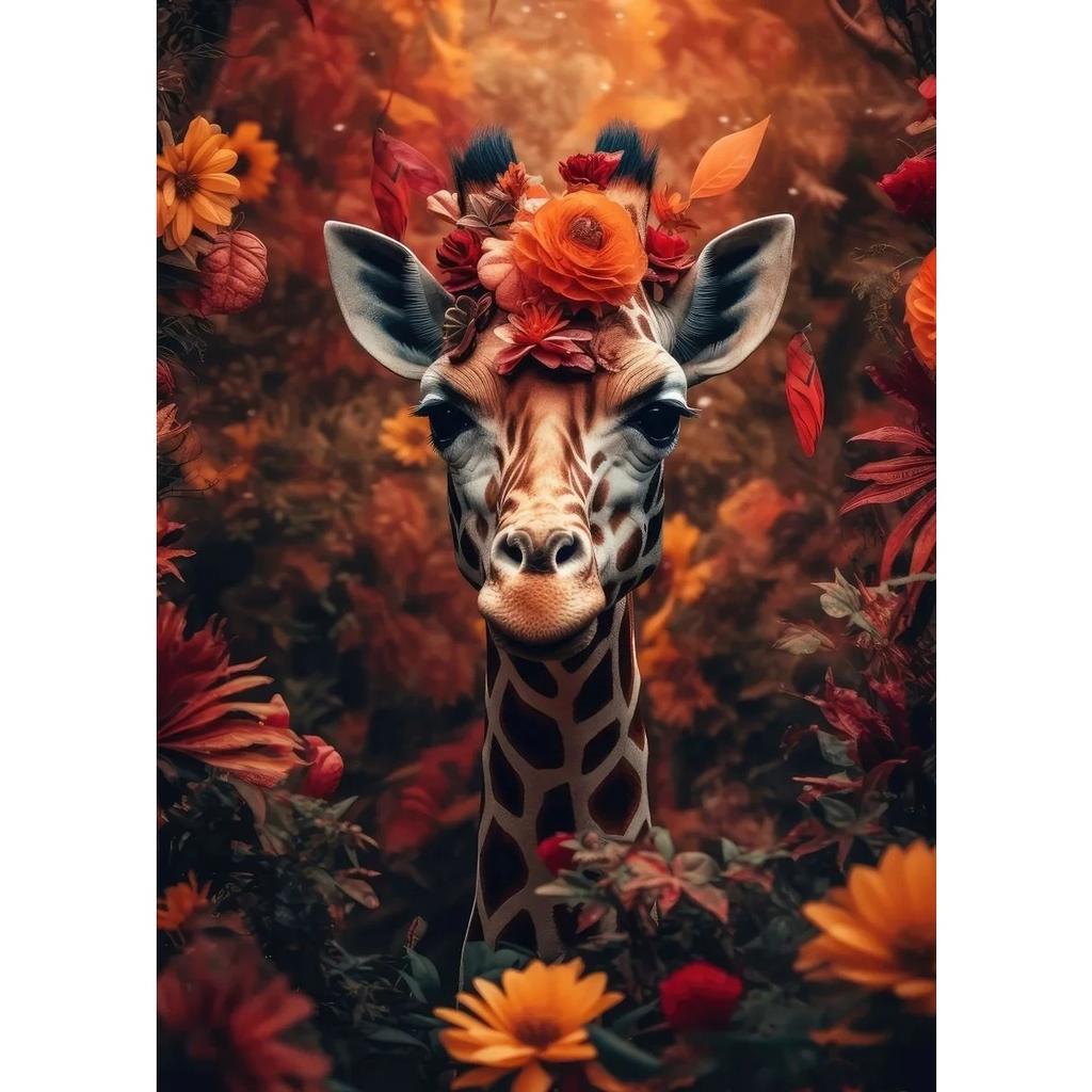 Lion Flamingo Panda Monkey In Flower Jungle Art Posters Wild Animal Art Canvas Painting Print Wall Art Picture Home Decor Mural