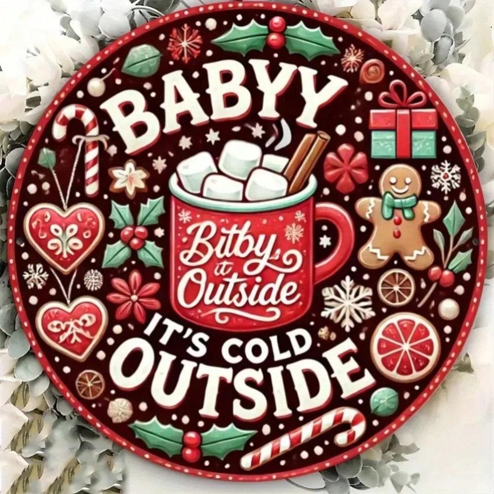 

Christmas Wreath Metal Sign Holiday Wall Decor Round Iron Plaque 20x20 різнокольоровий
