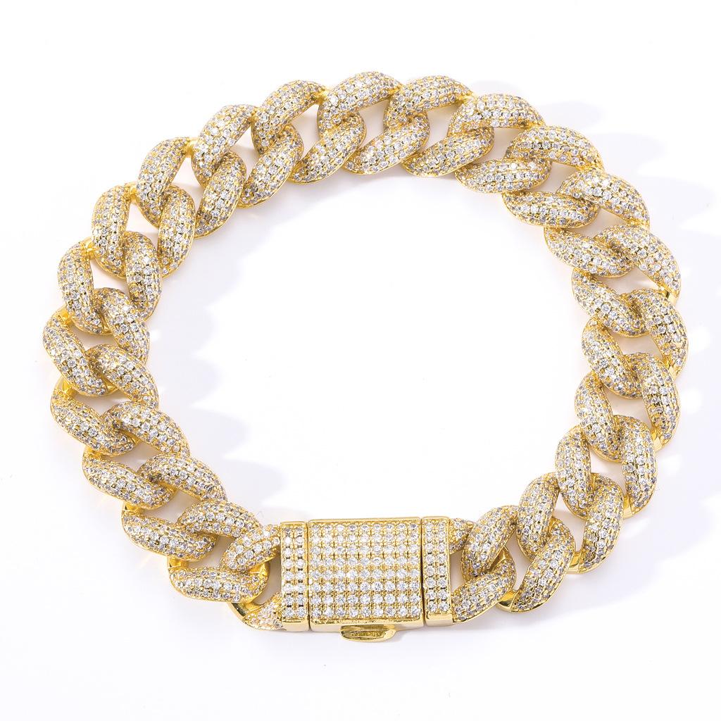 Hip Hop Messing Schmuck 12mm Bling CZ Iced Out Miami Cuban Link Kette Armband für Damen und Herren