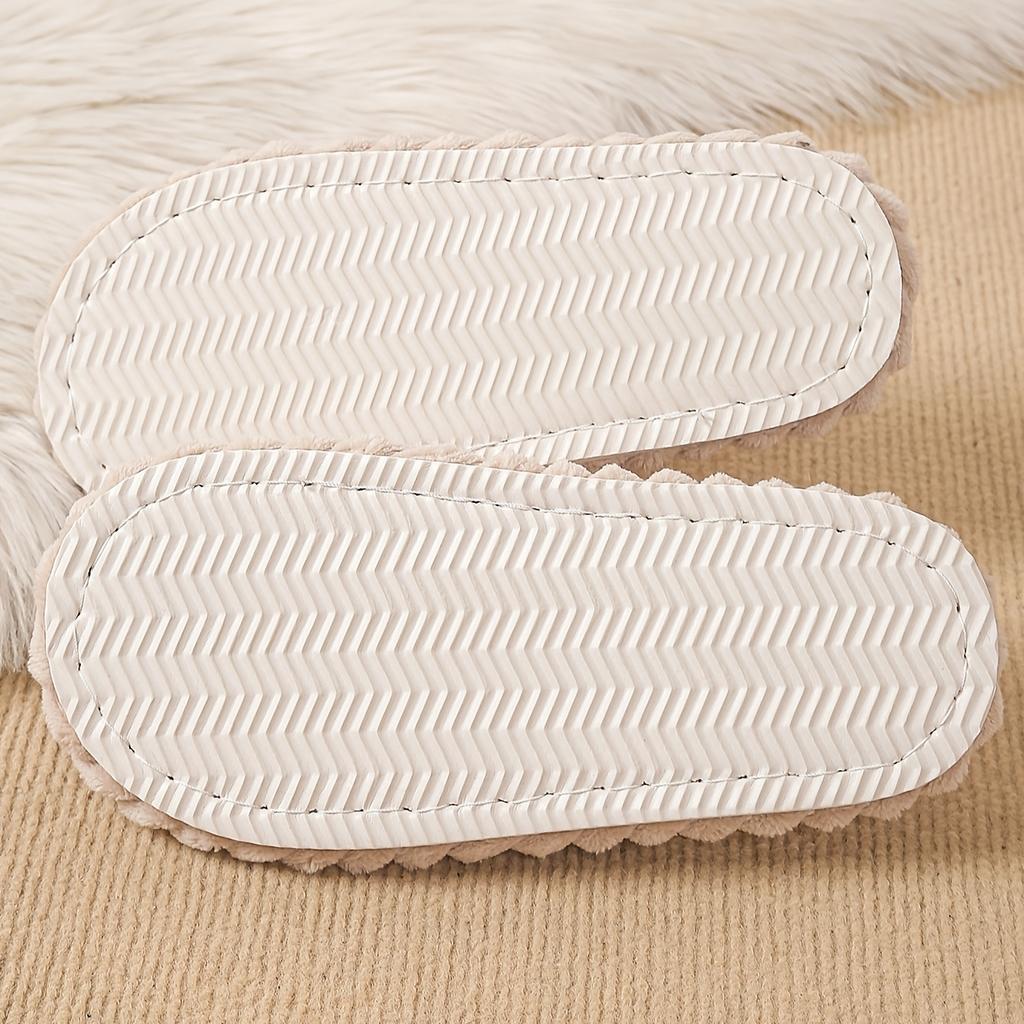 1 pár útulných sametových domácích pantoflí pro ženy - ležérní jednobarevné pruhované zimní nazouvací boty do interiéru s EVA podrážkou a textilní stélkou - pratelné v ruce