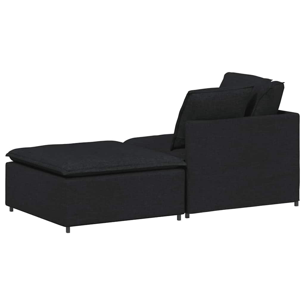 Modular Sofa with Ottoman Cushions Fabric Black