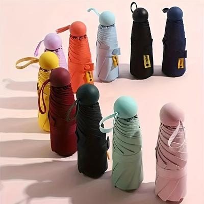 Solid Color Mini Folding Umbrella, 6 Ribs Casual Lightweight Durable Portable Umbrella For Men & Women