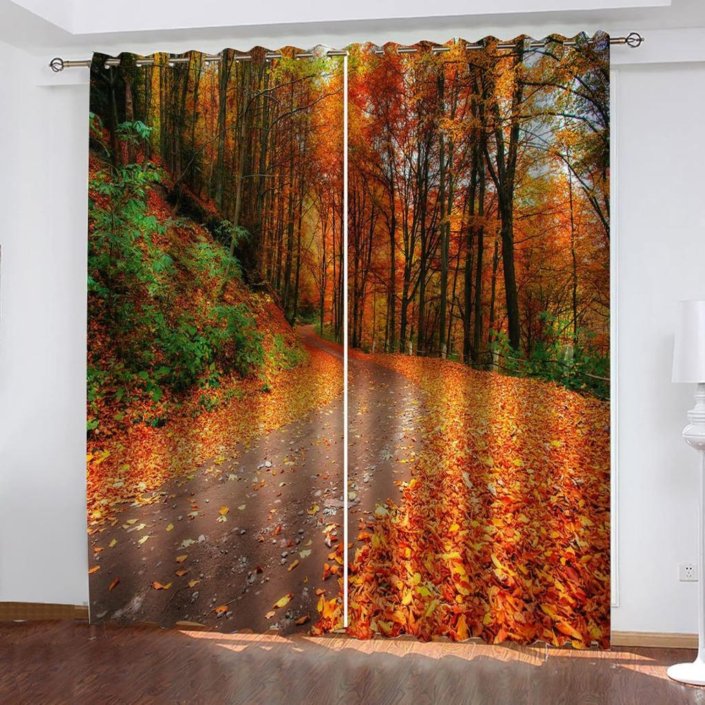 Blackout Maple Leaf Curtain Autumn Landscape Print Window Forest Treatment Curtains Bedroom Kitchen Office Made Of Polyester Washable Decor Ready