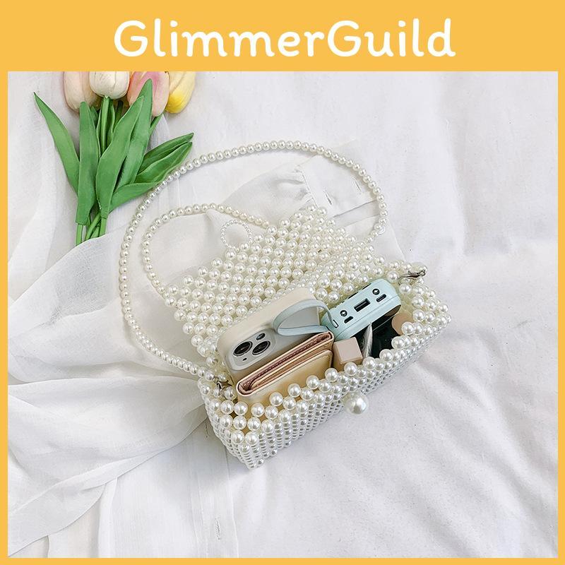 Shoulder Woven Pearl Bag Diagonal Square Handbag Mini Version Zipper Without