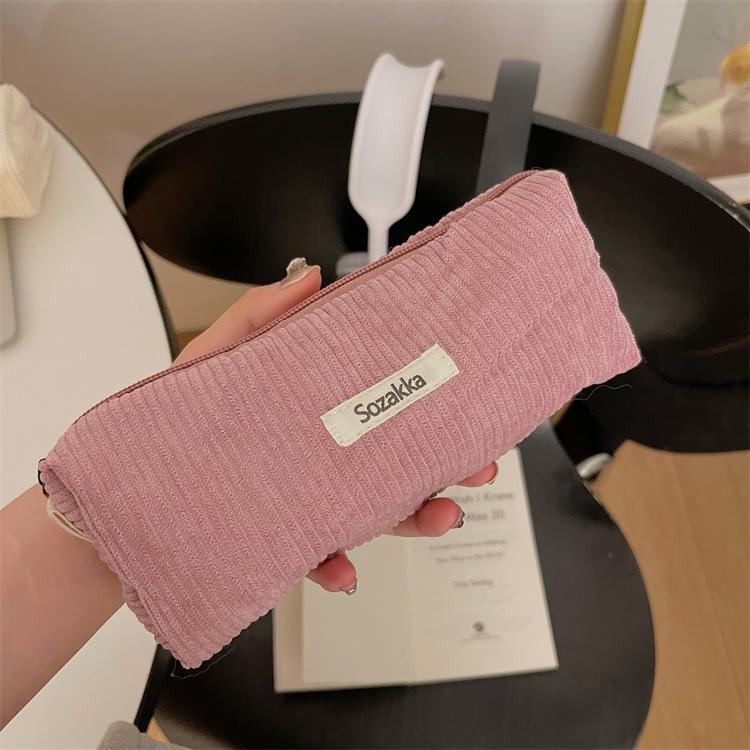 Little White Rabbit Corduroy Pencil Case – Vintage Solid Color Stationery Bag for Students