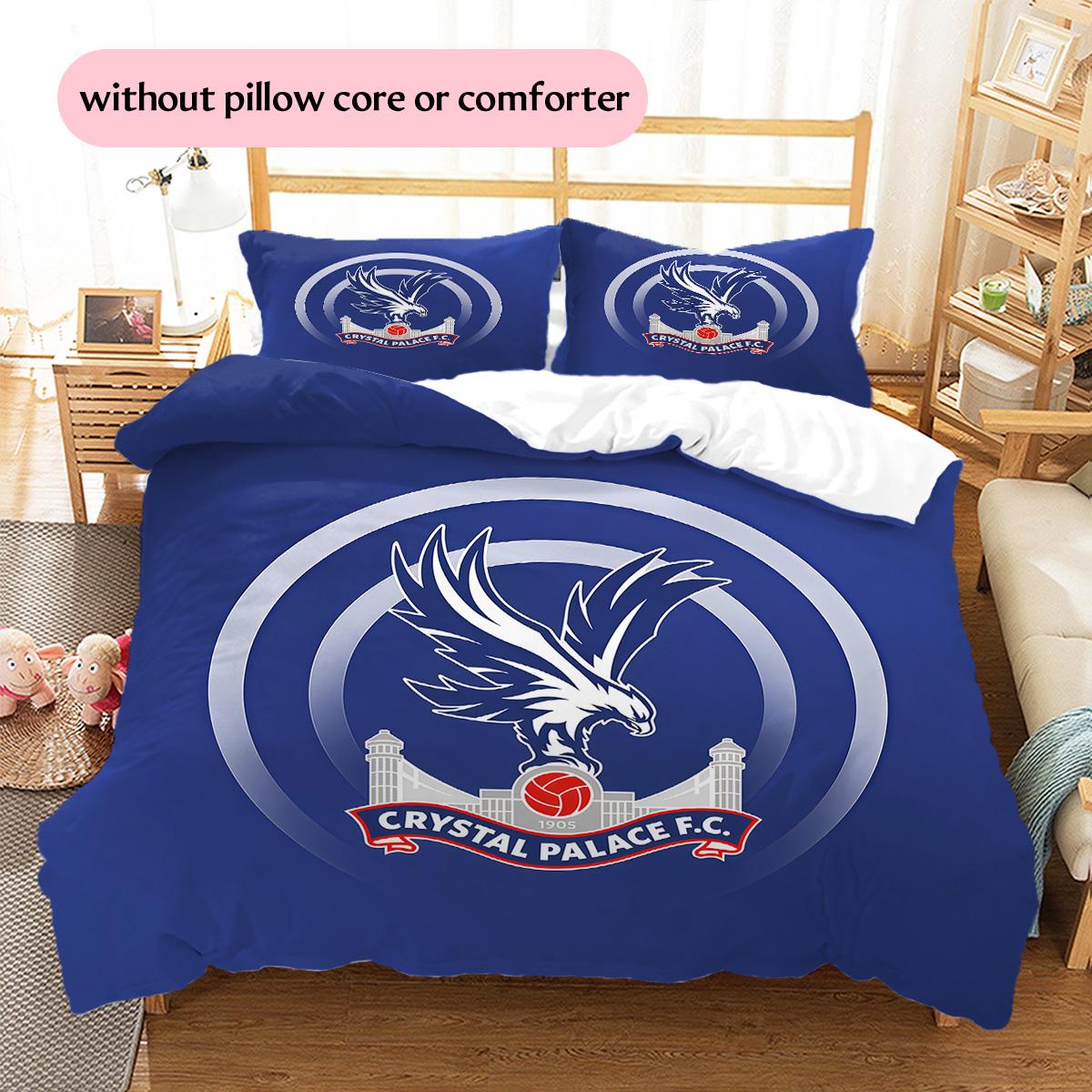 Crystal Palace F.C Pattern Bedding Quilt Set Home Decoration Gift (1 * duvet cover + 2 * pillowcase without core) 135x200cm