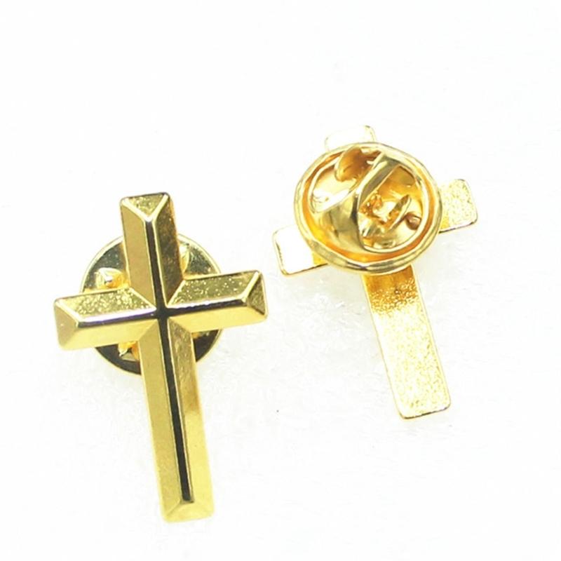 5pcs Elegant Gold Crucifix Brooch Handmade Unisex Alloy Badge Corsage Pin for Religious Event and Fashionable Outfits