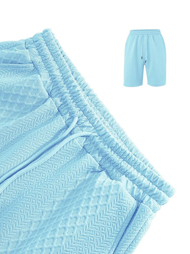 Men's Summer Jacquard Button Lapel Short Sleeve Polo Shirt & Shorts Set