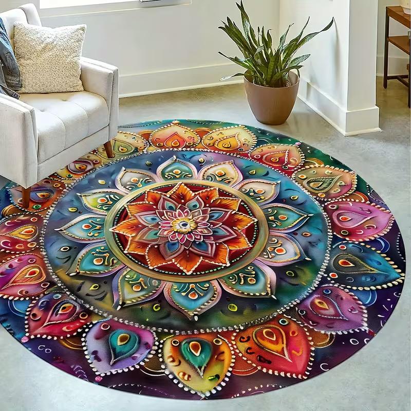Nowoczesna geometryczna mata w stylu boho Retro Kremowa okrągła mata Miękki puszysty dywan do salonu sypialni Dekoracja domu Dywan