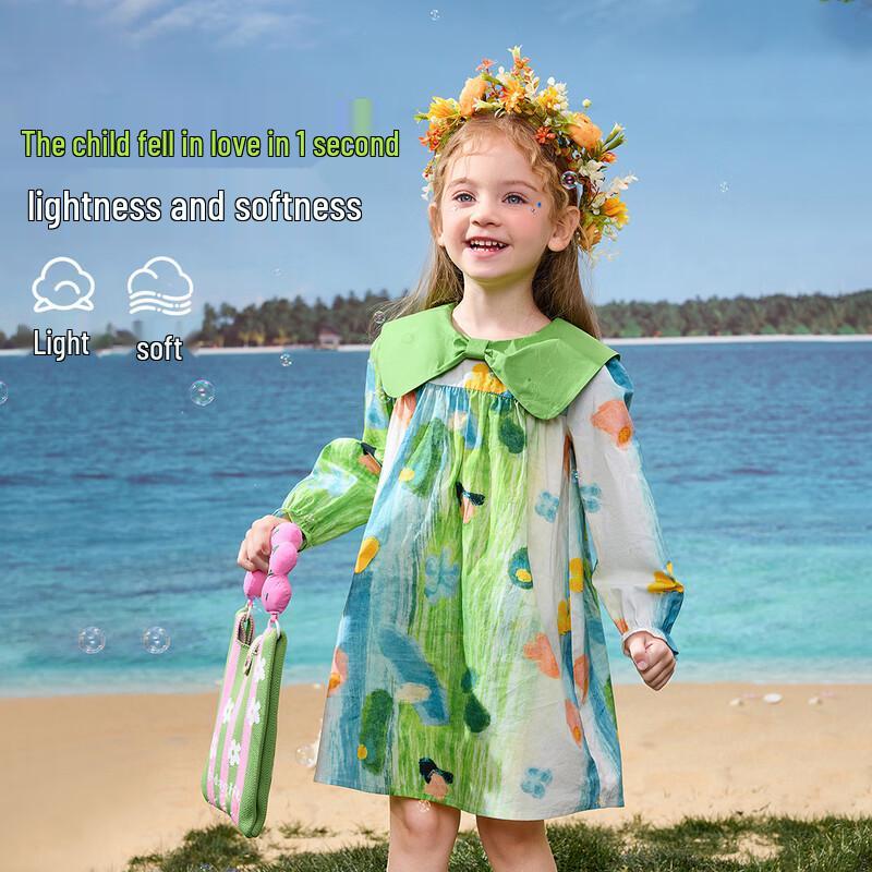 ASK JUNIOR Girls Bow Collar Color-Block Long Sleeve Princess Dress 100
