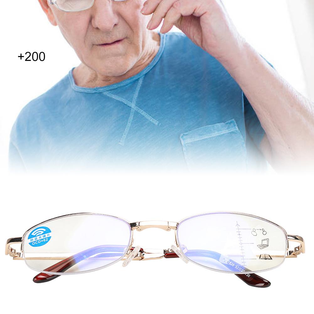Multifocal Progressive Presbyopic Glasses Blue Light Blocking Reading Glasses for Men Women(+200