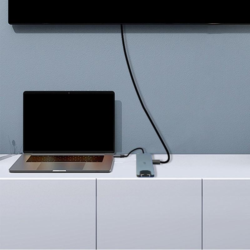 Type C Docking Stations Portable 4K HDMIs Splitter USB C To HDMIs Adapter with TF Card Slot PD100W Fast Charging