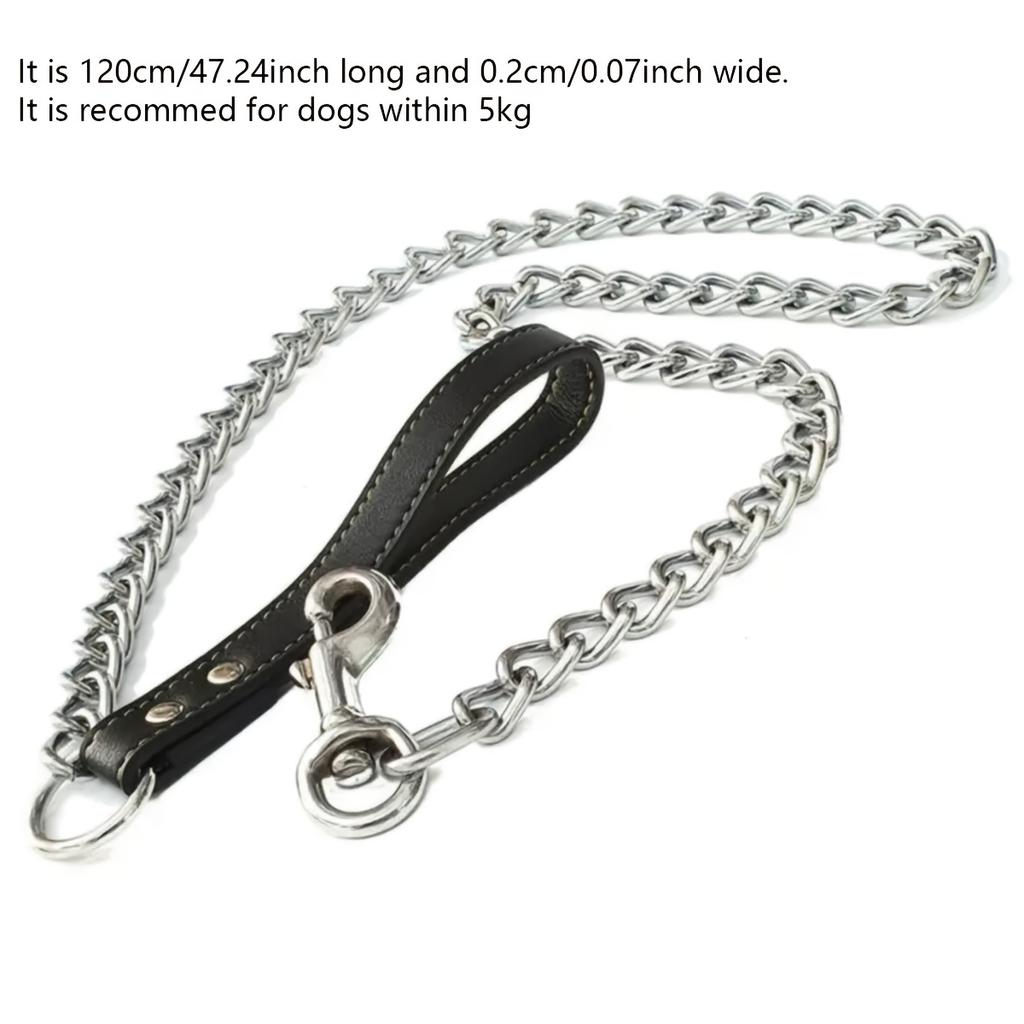 Heavy-Duty Dog Chain Leash 120cm Durable Leather Handle Chew-Resistant Metal Link Ideal for Large Breeds Pet Training & Walking