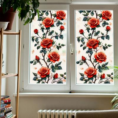 Rosa Dipinta Fiore Balcone Finestra di Vetro Abbellimento e Decorazione Adesivi per Finestre ad Elettricità Statica