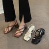 High-heeled Sandals Women's 2025 New Thick-heeled Toed Roman Shoes French Temperament Niche Pinch Foot Word Belt