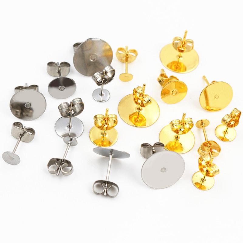 50-100 stuks/partij Gouden Roestvrij Staal Oorbellen Studs Lege Stiftbasis Pinnen Met Oorbellen Dop Sluitingen Oor Achterkant Voor DIY Sieraden Maken