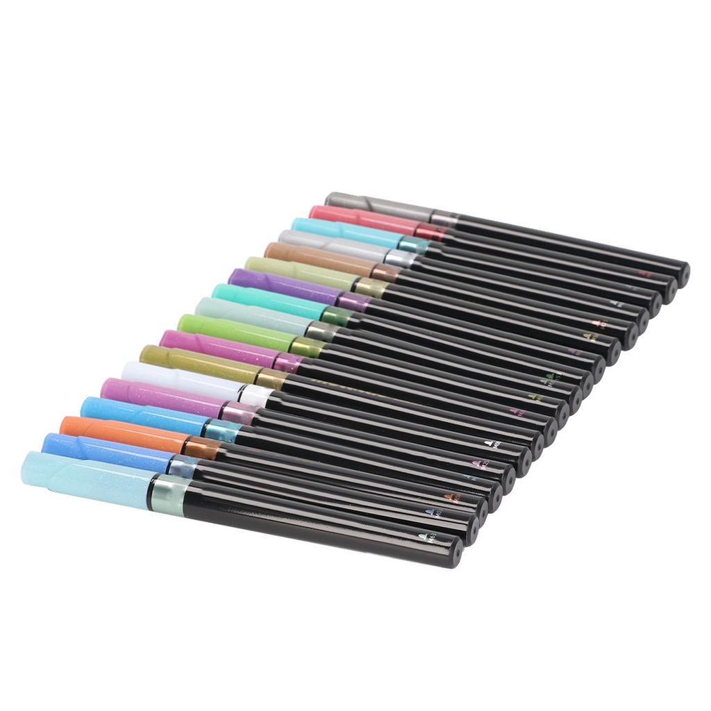 18pcs Brush Tip Coloring Markers 2mm 0.08in Metallic Color Round Pen Head Watercolor Marker for DIY Projects