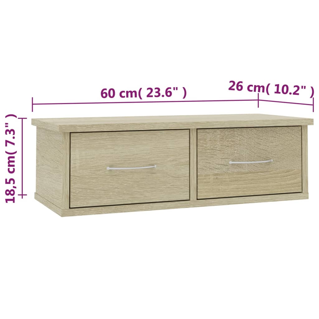 Wall Mounted Drawer Shelf in Sonoma Oak 60 x 26 x 18.5 cm Particleboard