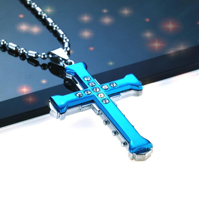 Ins New Cross Pendant Necklace For Men Simple Cool Zircon Black Gold Color Stainless Steel Chain Hip Hop Punk Jewelry Gift