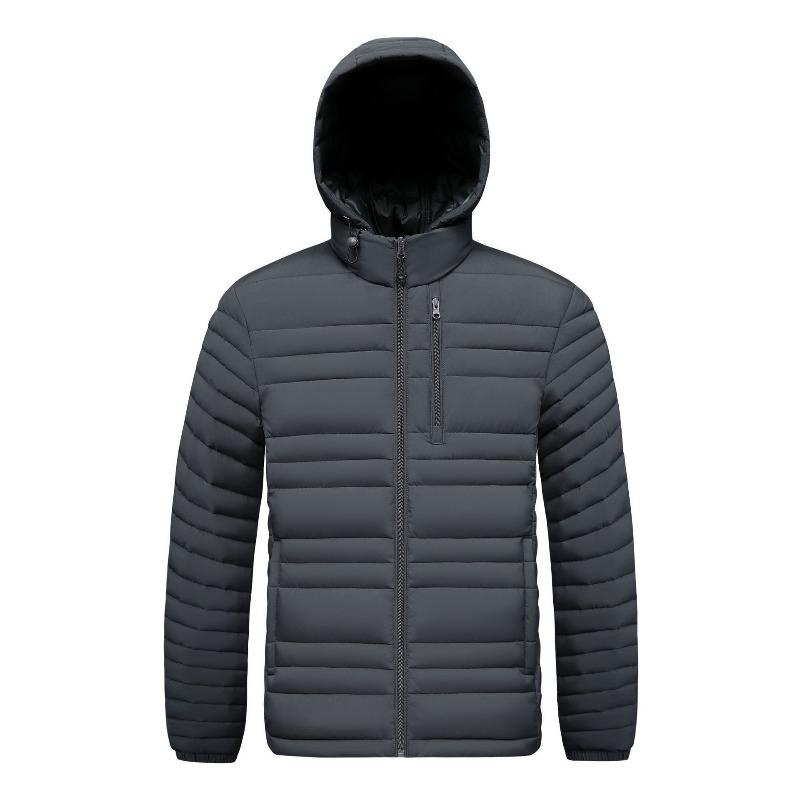 Rib Clothes, Cotton-padded Clothes, Men's Winter Removable Hat, Piled and Thickened Solid Color Cotton-padded Jacket.