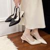 Fashion Patent Leather Wrapped Stiletto Sandals Summer New Pointed Toe Shallow Mouth Metal Chain Slip Strap High Heels