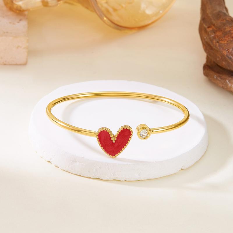 Stainless Steel Love Heart Shape Open Bracelet For Women Zircon Exquisite Bangle Jewelry Gift