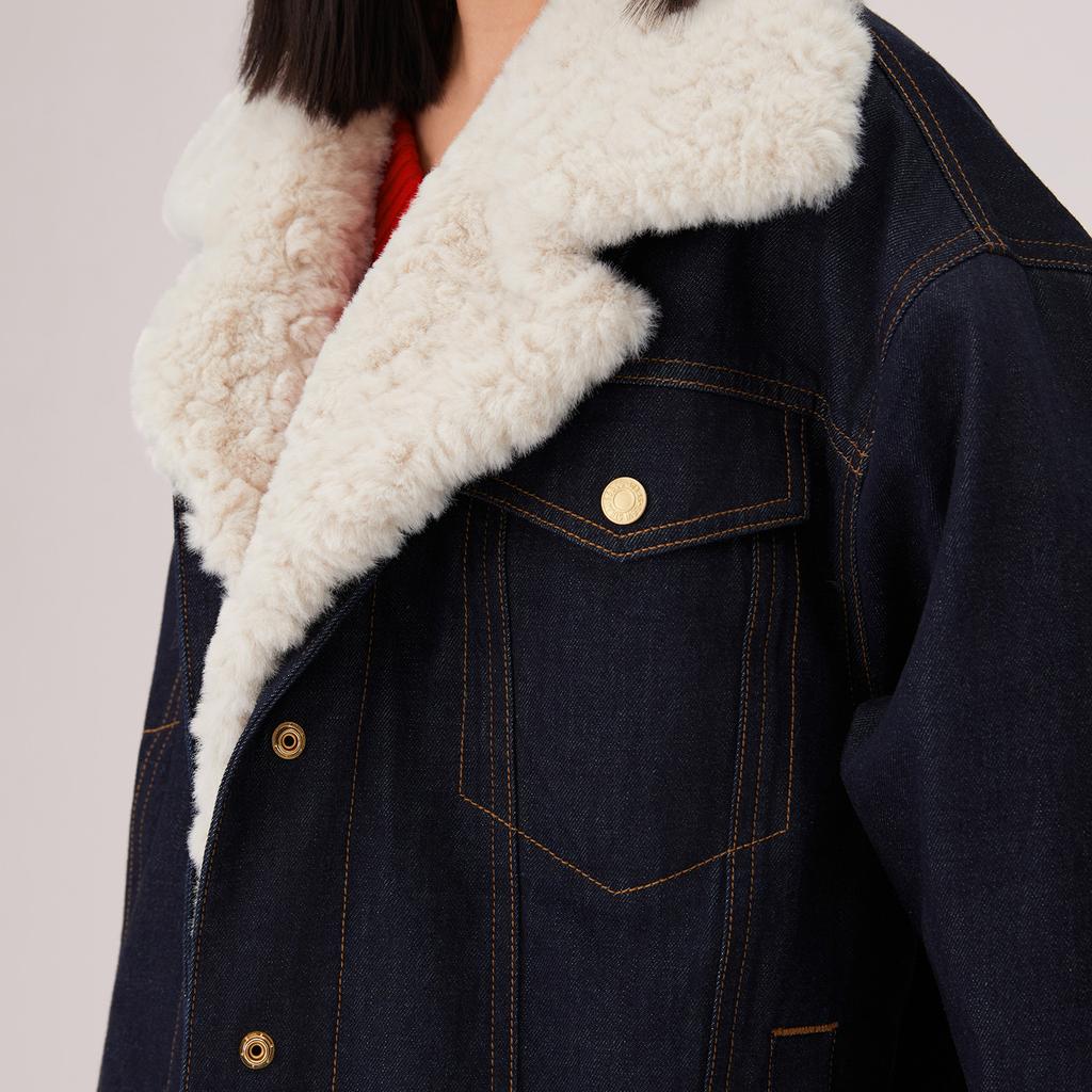 Levis Year Of The Horse Limited Edition Relaxed Comfortable Faux Shearling Denim Jacket Women jackets 006Q4-0000